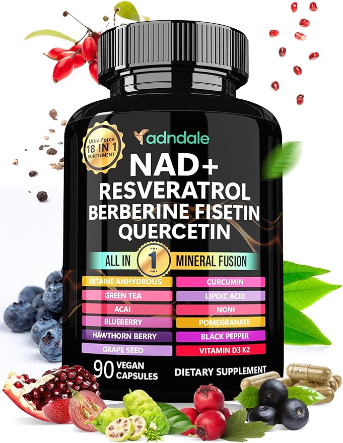 Adndale Liposomal NAD Supplement. Longevity Formula NMN Supplement Alternative. 90CT Advanced NAD+ Resveratrol