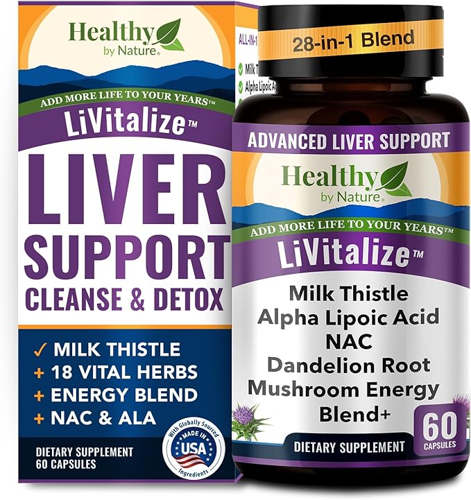 Liver Cleanse Detox &amp Repair – 28-in-1 Liver Support - Milk Thistle Dandelion NAC Alpha Lipoic Acid Artichoke &amp Reishi Chaga Turkey Tail Mushroom – Active Liver Health Supplement 1540mg (60 C