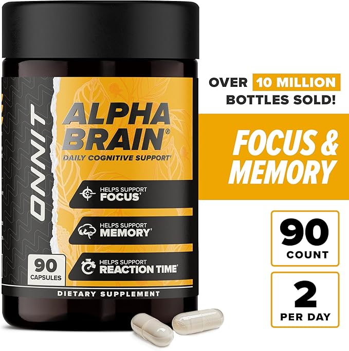 ONNIT Alpha Brain Nootropic Brain Supplement for Focus Memory Mental Clarity Cognitive Support with L-Theanine and Vitamin B6 90 Count Capsules