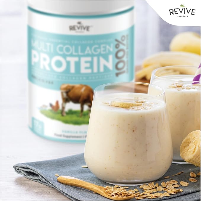 Revive Naturals Vanilla Multi Collagen Protein Powder - 400g - Unsweetened - 5 Types of Collagen Peptides - Hydrolyzed Grass Fed Bovine Wild Caught Marine &amp Free-Range Chicken - Keto Approved