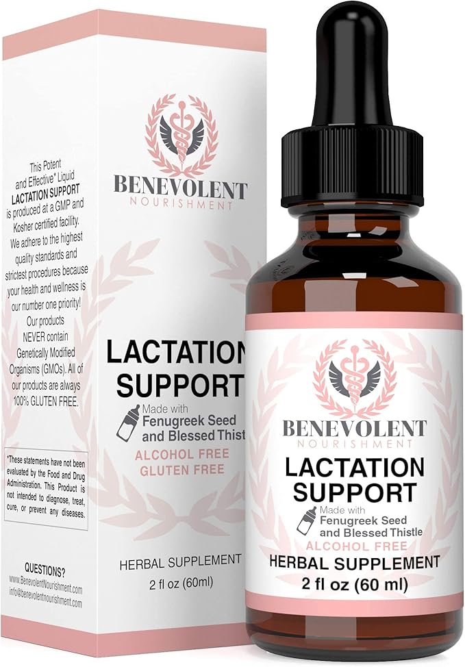 Lactation Supplement Breastfeeding Support Liquid - Breast Milk Supply Increase for Mothers Organic Drops of Fenugreek Blessed Thistle Goats Rue Herb 100% 2X Absorption No Alcohol or Sugar