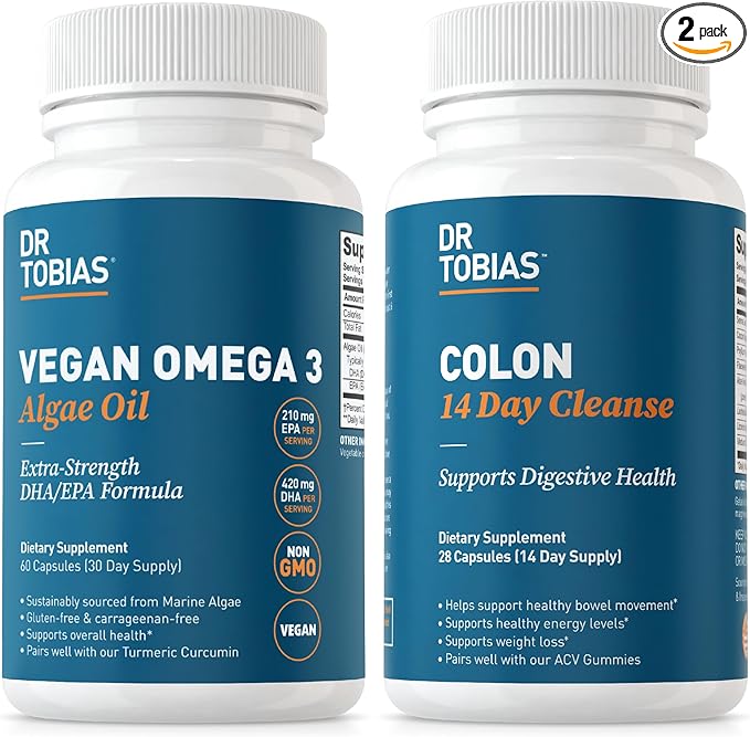 Dr. Tobias Vegan Omega 3 Algae Oil and Colon 14 Day Cleanse for Improved Digestion Gut &amp Immune Support and Overall Health