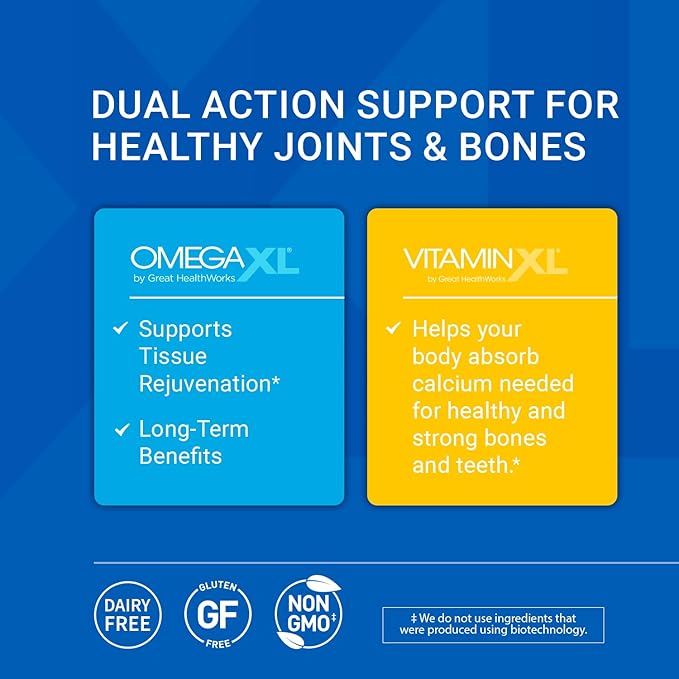 OmegaXL Joint Support Supplement - 60 Softgels &amp VitaminXL D3 High Potency Daily Vitamin D 5000 IU 125mcg Immune Support Supplement (30 Softgels) - 2 Pack