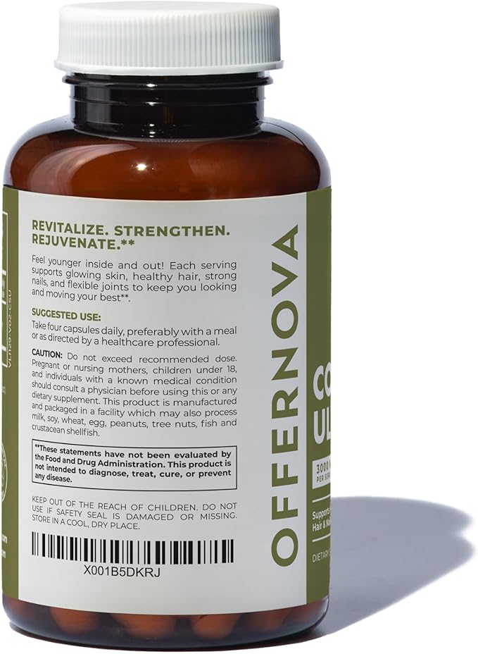 Offernova Collagen Ultra Hydrolyzed Collagen Supplements - 3000mg Anti Aging Bovine Collagen Peptides for Healthy Joints Bones Hair and Skin. Pastilla de Colageno Hidrolizado 90 Capsules