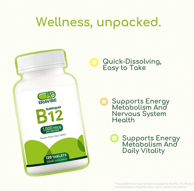 Vitamin B12 1000 mcg 120 Tablets Natural Cherry Flavor Gluten-Free Non-GMO Sugar Free Fast Dissolve
