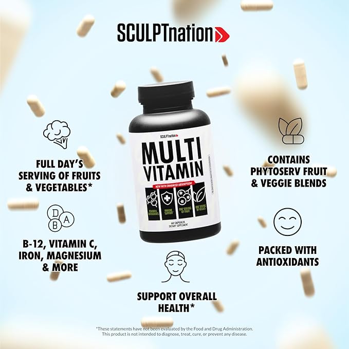 Sculpt Nation by V Shred Multivitamin - Daily Multivitamin for Women and Men with Zinc Vitamin C and Copper Nutritional Support with One Serving of Fruit and Veggies - 60 Capsules