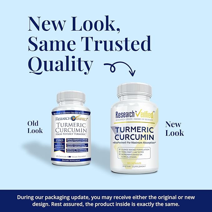 Research Verified Turmeric Curcumin Supplement with Black Pepper (BioPerine) - High Potency Curcumin - Antioxidant Joints &amp Daily Wellness - 60 Vegan Turmeric Capsules - Made in USA - 3 Month Sup