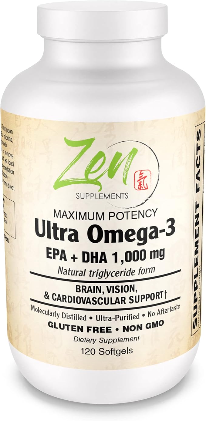 Zen Supplements Ultra Omega-3 Supplement 1250 mg Fish Oil with 687 mg EPA &amp 313 mg DHA (120)