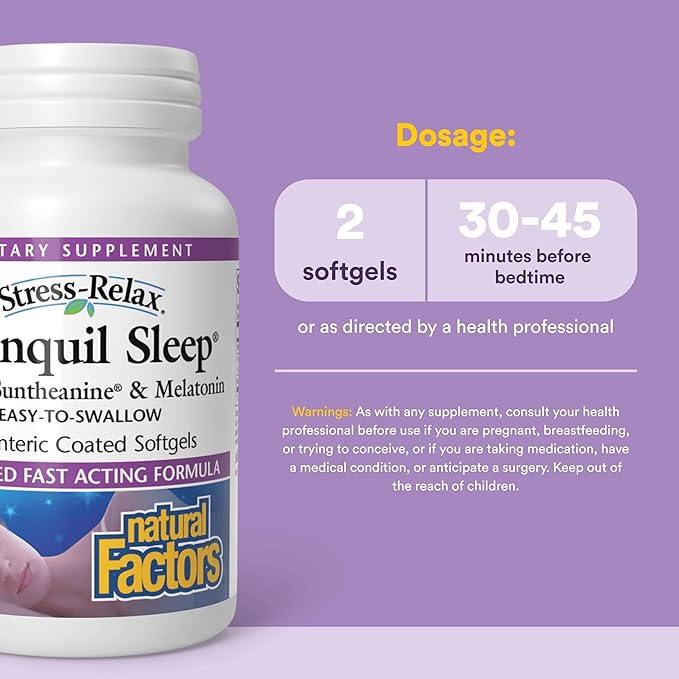 Stress-Relax Tranquil Sleep by Natural Factors Sleep Aid with Suntheanine L-Theanine 5-HTP Melatonin 90 Softgels