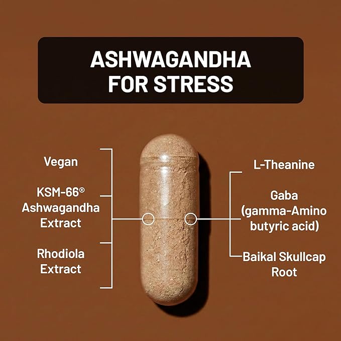 NatureWise Ashwagandha for Stress - With KSM-66 Extract GABA L-Theanine Rhodiola Rosea - Herbal Mood &amp Sleep Support - Vegan Non-GMO Gluten-Free - 60 Capsules[1-Month Supply]
