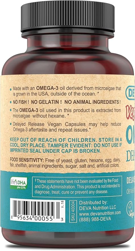 DEVA Vegan Omega-3 DHA-EPA from Micro Algae Delayed Release 90 Vegan Capsules (Pack of 2)