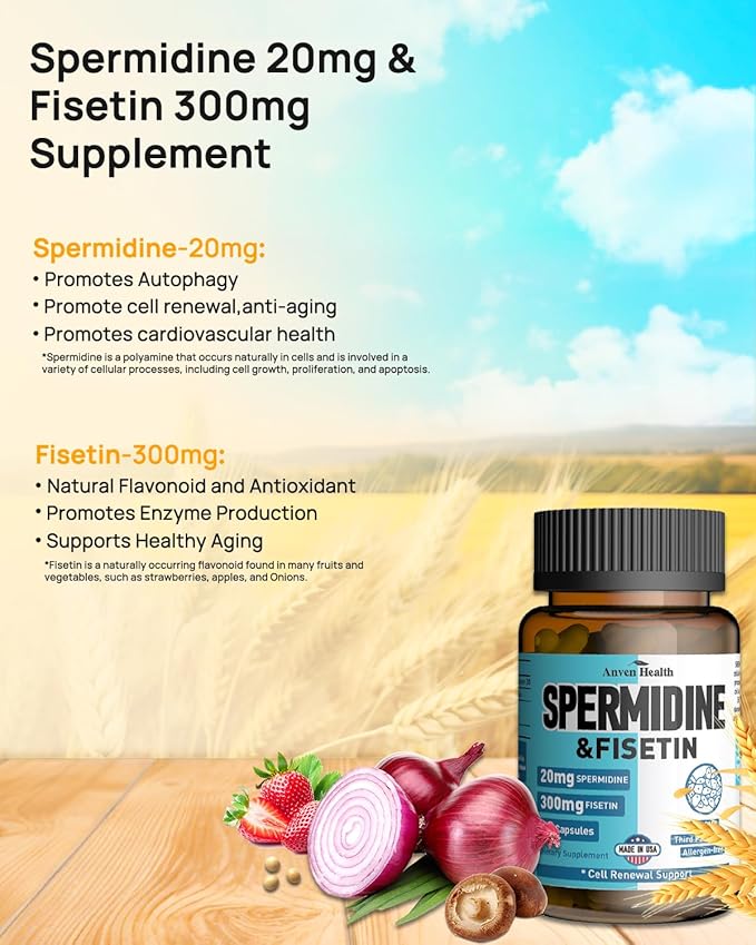 Probiotics &amp Spermidine Supplement - 100B CFU 27 Strains 20mg Spermidine 300mg Fisetin for Gut Health Cell Renewal &amp Longevity