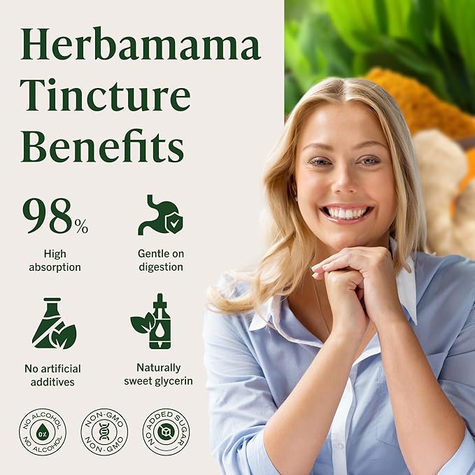 HERBAMAMA Turmeric Curcumin and Ginger Supplement - Vegan Immune Blend with Liquid Ginger RootTurmeric &amp Black Pepper Extract - Non-GMO Alcohol &amp Sugar-Free Immunity Drops