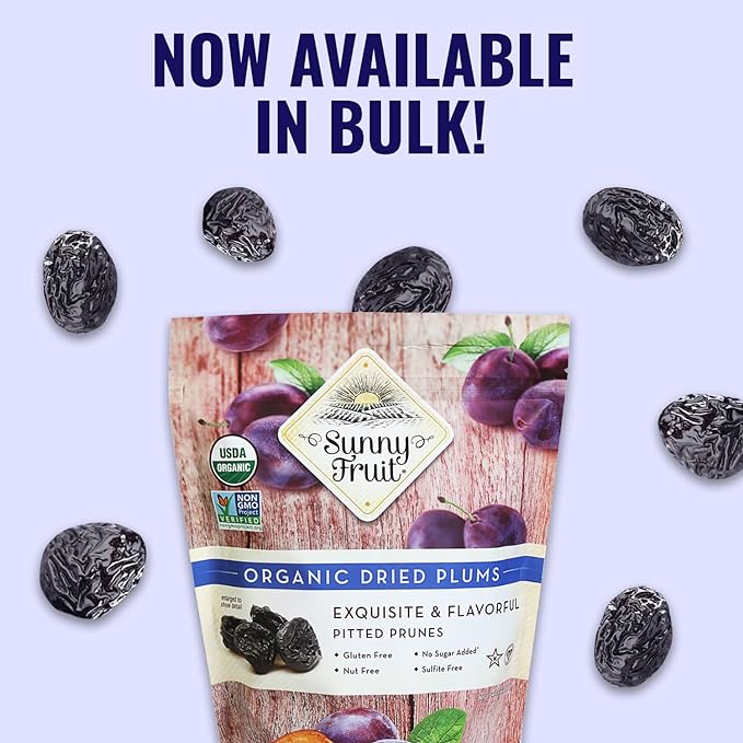Sunny Fruit Soft Organic Pitted Prunes 2.5 Pound Bulk Bag | No Preservatives No Sugar Added | Healthy Naturally Sweet Dried Plums | High Fiber Dried Fruit | ORGANIC NON-GMO VEGAN HALAL KOSHER