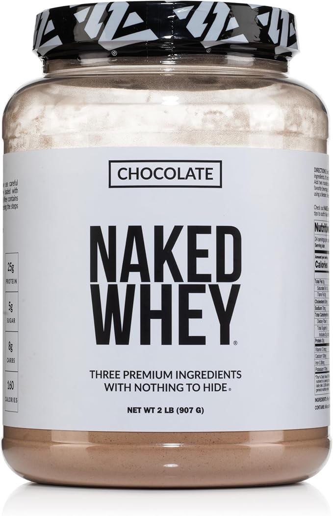 NAKED Whey Chocolate Protein Powder - Only 3 Ingredients - Grass Fed Whey Protein Powder Organic Chocolate and Organic Coconut Sugar NSF Certified No GMO No Soy and Gluten Free - 24 Servings