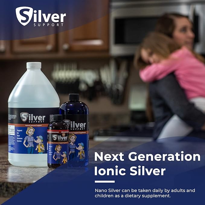 Silver Support - Herbal Immune Support Supplement Nano-sized Silver Solution Immune Booster for Kids Pets &amp Adults Purified Silver Fortify Your Immune System for Cold and Flu Season - 4 Gallo