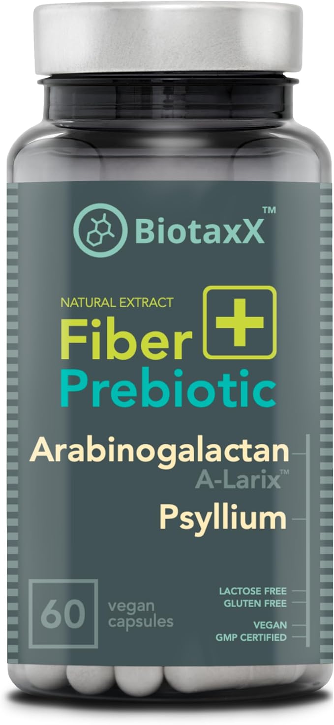 Psyllium Husk (Plantago ovata) + Arabinogalactan ≥95% – 660 mg 60 Vegan Capsules – Fiber Complex