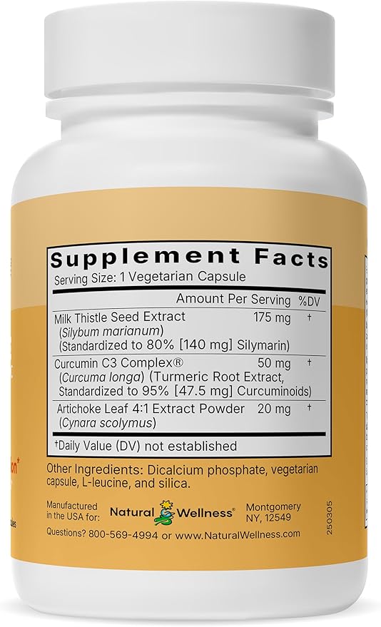Natural Wellness Milk Thistle with Artichoke &amp Turmeric – Advanced Liver Support Supplement for Detox Regeneration &amp Antioxidant Protection – Supports Liver Cleanse Digestion &amp Overall W
