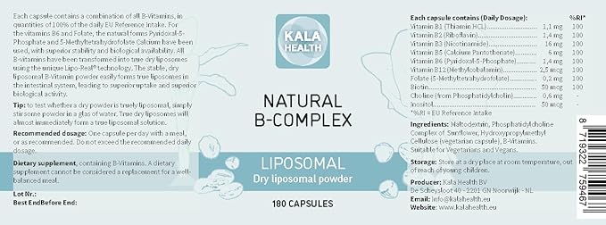 Natural Liposomal B Complex Capsules with All 6 Important B Vitamins (180)