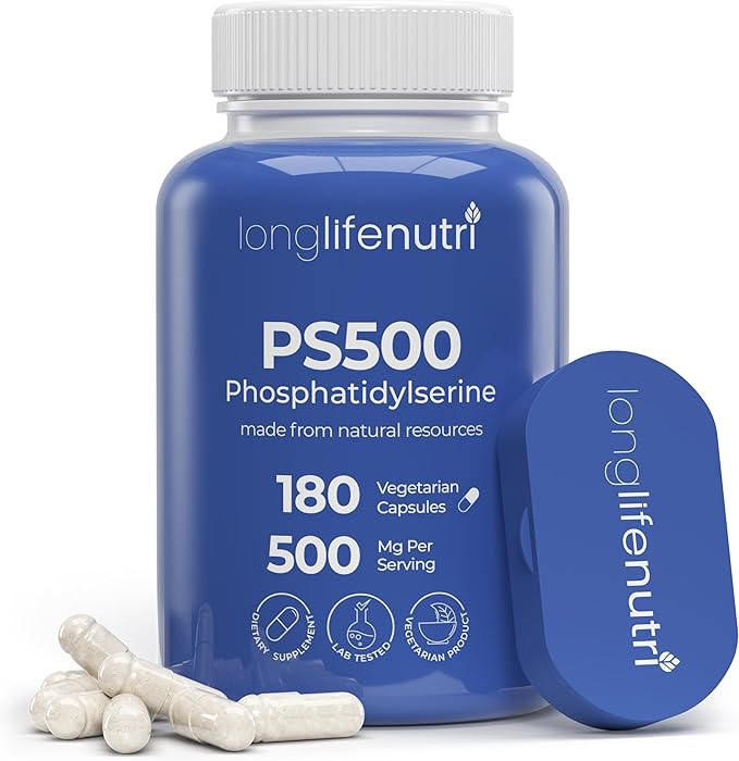 Phosphatidylserine Pure 500mg – 180 Vegetarian Pills 3-Month Supply Supplement for Strengthening Memory Focus &amp Cognitive Function Made in USA Lab Tested Non GMO