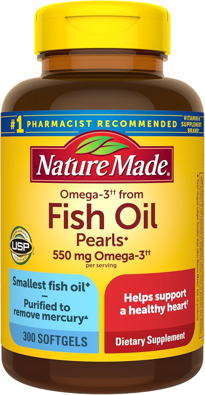 Nature Made Omega 3 Fish Oil Supplements 550mg Per Serving Fish Oil Omega 3 Supplements as Ethyl Esters for Healthy Heart Support 300 Softgels 100 Day Supply