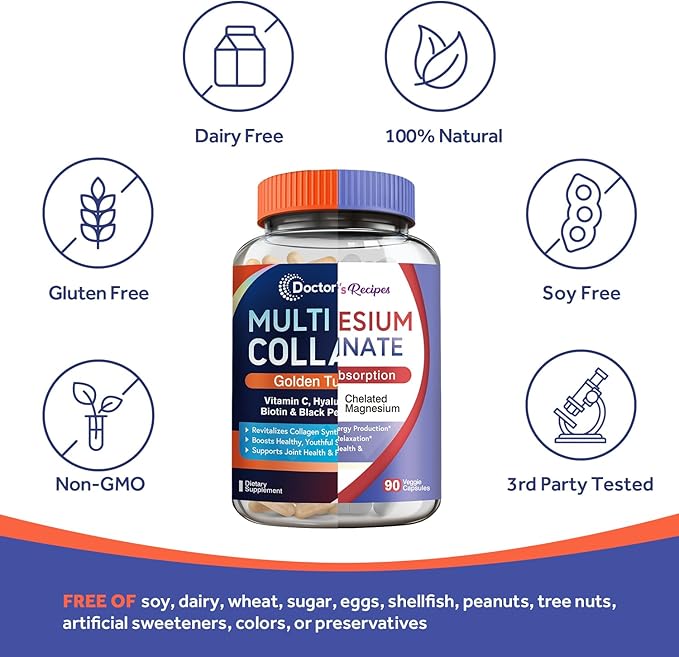 Doctor's Recipes Multi Collagen Complex &amp Magnesium Glycinate Bundle Whole Body Rejuvenation Relax &amp Relief Collagen Capsules 90 ct &amp Magnesium Capsules 90 ct