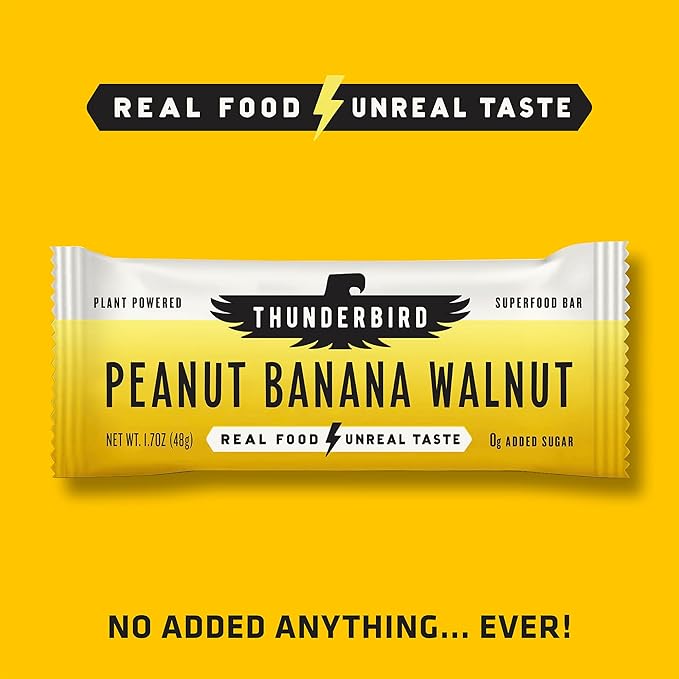 Thunderbird Bars Energy Snack Gluten-Free with Protein Healthy Real Food Vegan Non-GMO No Added Sugar Peanut Banana Walnut Flavor (12 Count 1.7 oz. Bars)