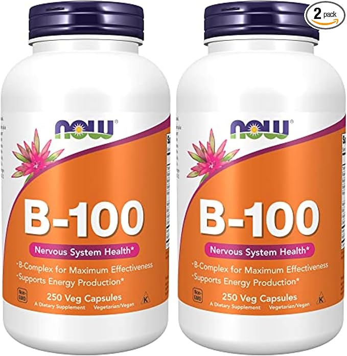 Now Supplements Vitamin B-100 Energy Production* Nervous System Health* 250 Veg Capsules (Pack of 2)