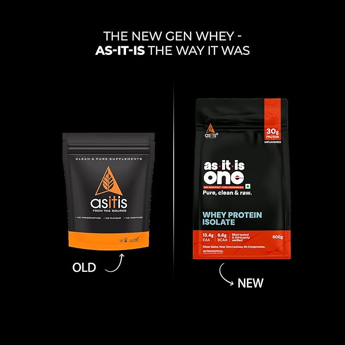 AS-IT-IS Nutrition Whey Protein Isolate 90% - 500 Gms/17.6 Oz | Protein 27g &amp Bcaa 5.9g Per Serving Unflavoured Cross-flow Microfiltered Natural Zero Fat Zero Sugar