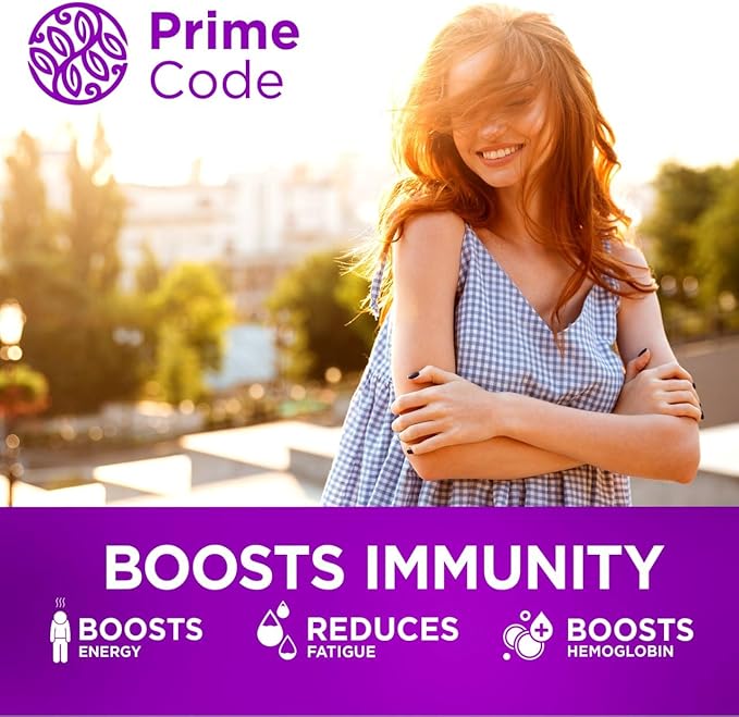 Prime Code Iron Gummies for Women &amp Men with Vitamin B12 [2 in 1] CoQ10 200mg &amp Vitamin C 250mg Gummies