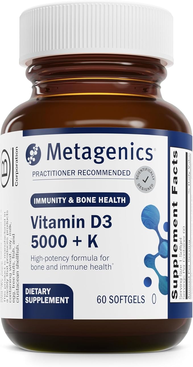 Metagenics Vitamin D3 + K - for Artery Health Immune Support Bone &amp Heart Health* - Vitamin D with MK-7 (Vitamin K2) - Non-GMO - Gluten-Free - 60 Softgels - 5000 IU