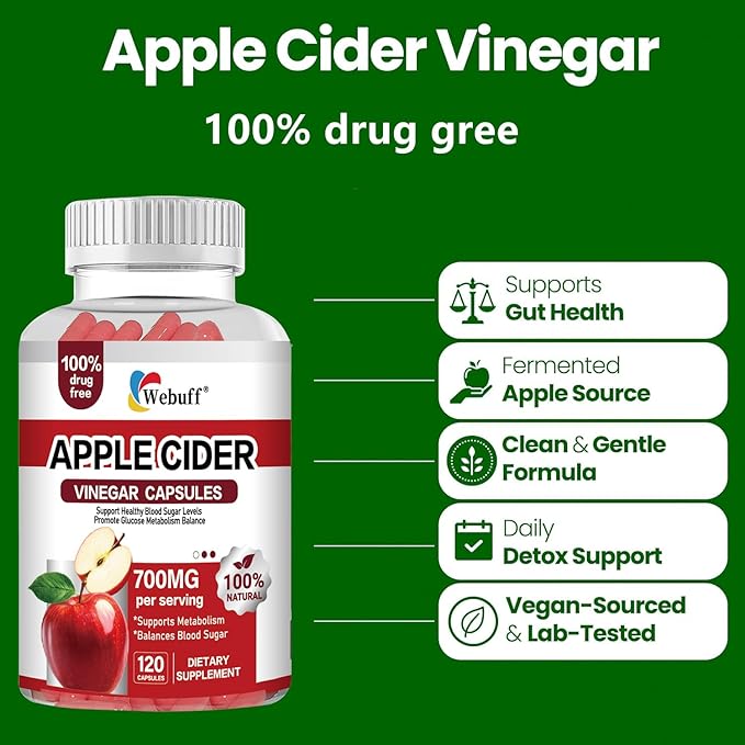 Apple Cider Vinegar Capsules 700mg — 120 Count | Extra Strength ACV with The Mother | Supports Weight Management Digestion Metabolism &amp Immune | Vegan Non-GMO Gluten-Free (Pack of 2)