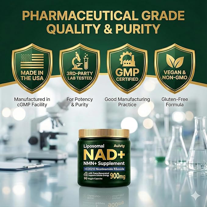Liposomal NAD+ NMN Supplement with COQ10 Nicotinamide Riboside Trans-Resveratrol 900mg 90 Veggie Capsules