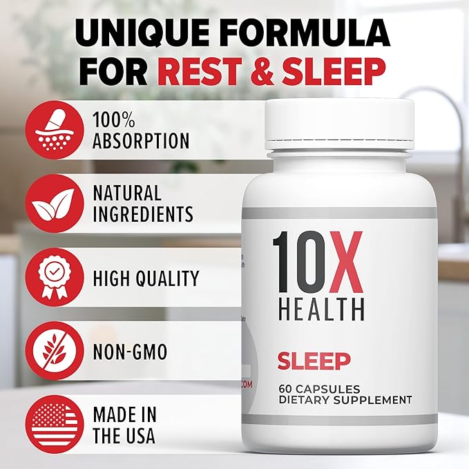 10X Health Calm (AM) &amp Sleep (PM) Bundle - L Theanine &amp GABA Liquid + Magnesium Supplement L-Theanine &amp Organic Melatonin Capsules - 30-Serving Dropper + 60 Capsules