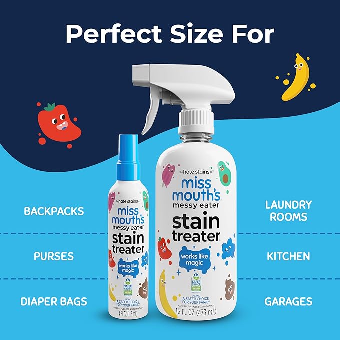 Miss Mouth's Messy Eater Stain Treater Spray - 16oz Stain Remover - Newborn &amp Baby Essentials - No Dry Cleaning Food Grease Coffee Off Laundry Underwear Fabric