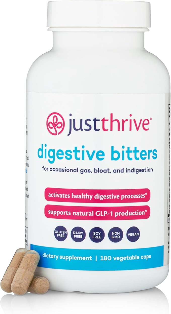 Just Thrive Digestive Bitters Supports Digestion GLP-1 Eases Bloating Gut Health Metabolism &amp Nutrient Absorption 12 Herbal Extracts 180 Caps