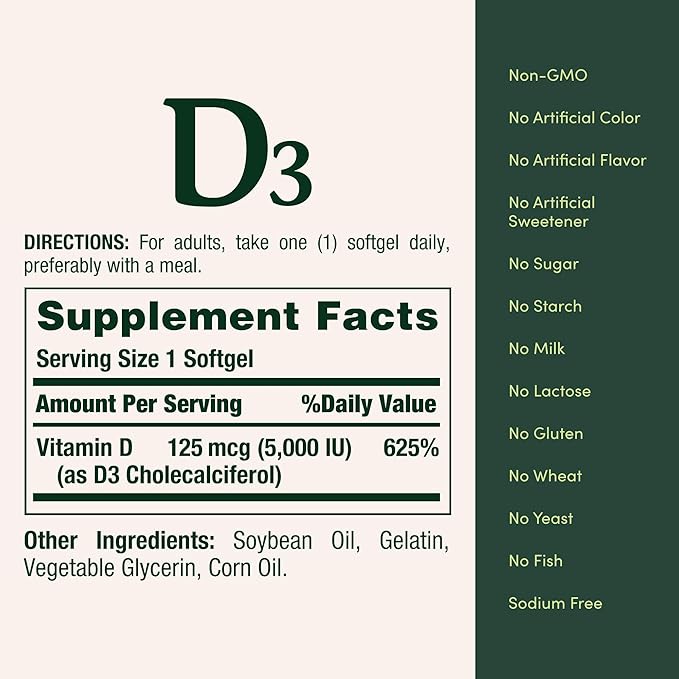 Nature's Bounty Vitamin D Supports Immune Health &amp Bone Health 2000IU Vitamin D3 150 Softgels (Pack of 3)