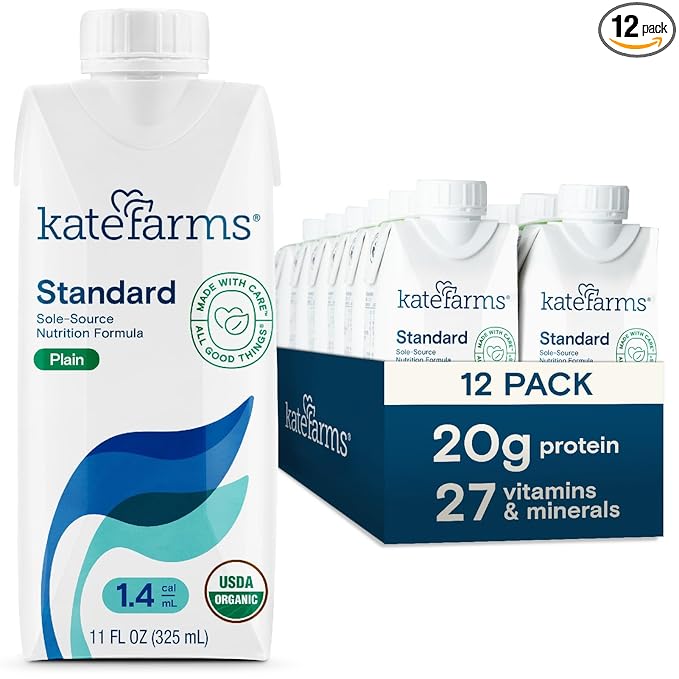 KATE FARMS Organic 1.4 High Calorie Nutrition Shake Plain 20g Protein 27 Vitamins and Minerals Meal Replacement Protein Shake. 11 oz (12 Pack)