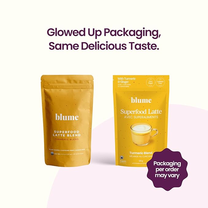 Blume Superfoods Latte - Turmeric Powder and Ginger Powder - Golden Milk Cardamom Ginger Root Caffeine Free Sugar-Free Organic - Vegan Keto Friendly Gluten-Free - 25 Servings