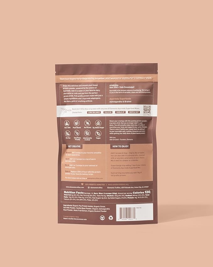 Elements Plant Based Vegan Chocolate Protein Powder - Meal Replacement Shake Made from Pure Organic Yellow Peas &amp Raw Cacao - Keto Dairy Free Soy Free Paleo and Non-GMO - 1lb - 21 Servings