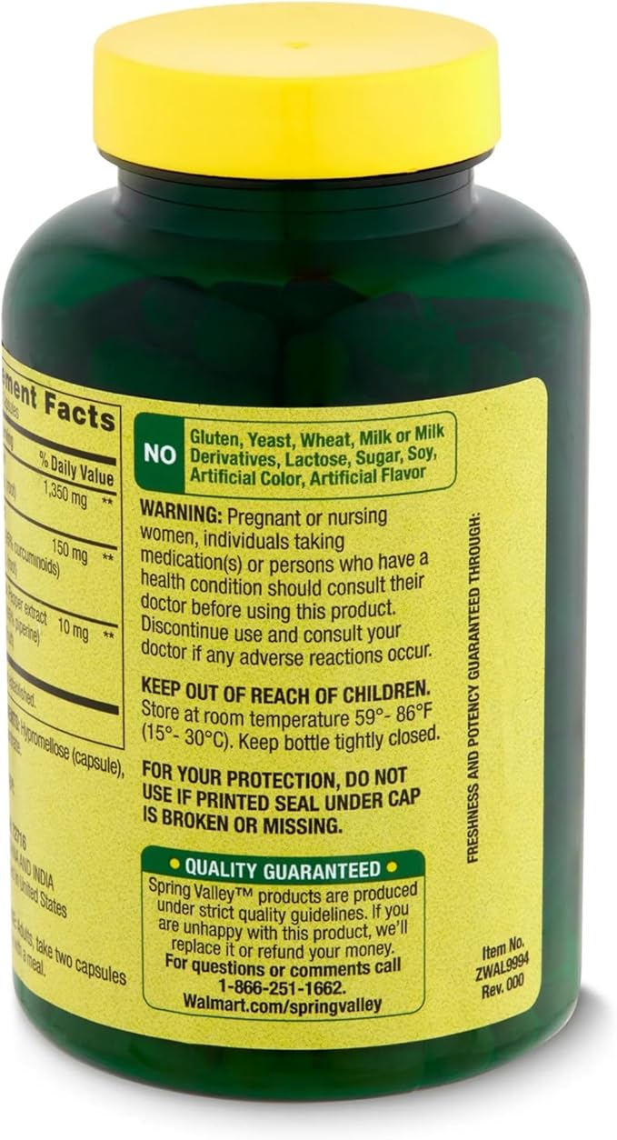 Spring Valley Turmeric Supplement | Turmeric Curcumin Supplement Ultra Strength 1500 mg 90 Count + STS Sticker.