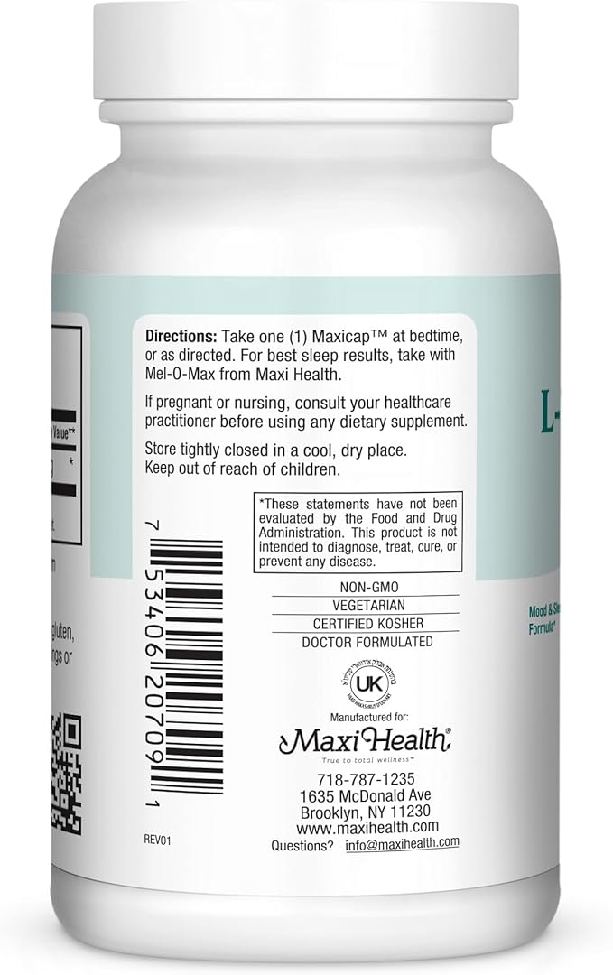 Maxi Health L-Tryptophan 500mg - Mood &amp Sleep Formula - 90 Capsules - Kosher