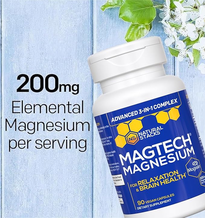 NATURAL STACKS MagTech Magnesium + Serotonin Brain Food Bundle - Supports Relaxation Brain Health &amp a Positive Mood* - 150 Total Capsules