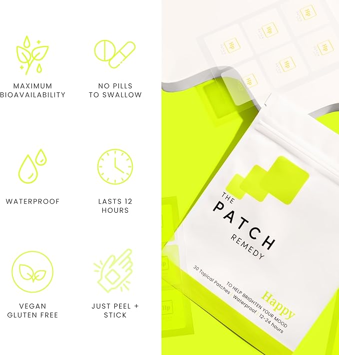 The Patch Remedy Happy Patch | 5-HTP L-Theanine Rhodiola Inositol B6 Vitamin D3 | 30 Patches