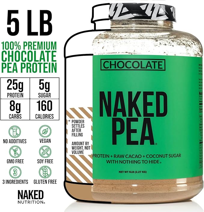 NAKED Chocolate Pea Protein Isolate 5LB Bulk Pure Micronized Creatine Monohydrate 500g (100 Servings) – Plant-Based Vegan Non-GMO Gluten Free Soy Free Lactose Free