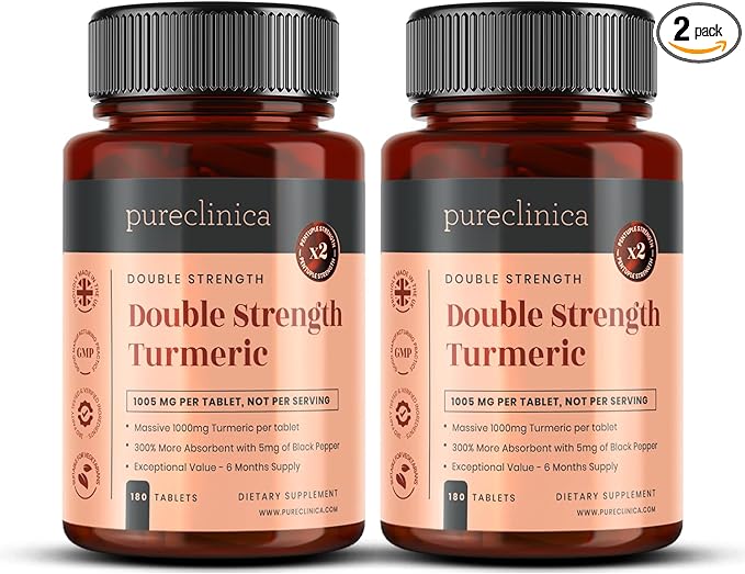 Double Strength Turmeric - Massive 1000mg x 360 Tablets - 200% more Turmeric and Natural Levels of the Potent Curcumin per Tablet - with 5mg Black Pepper Extract for 300% Increased Absorption