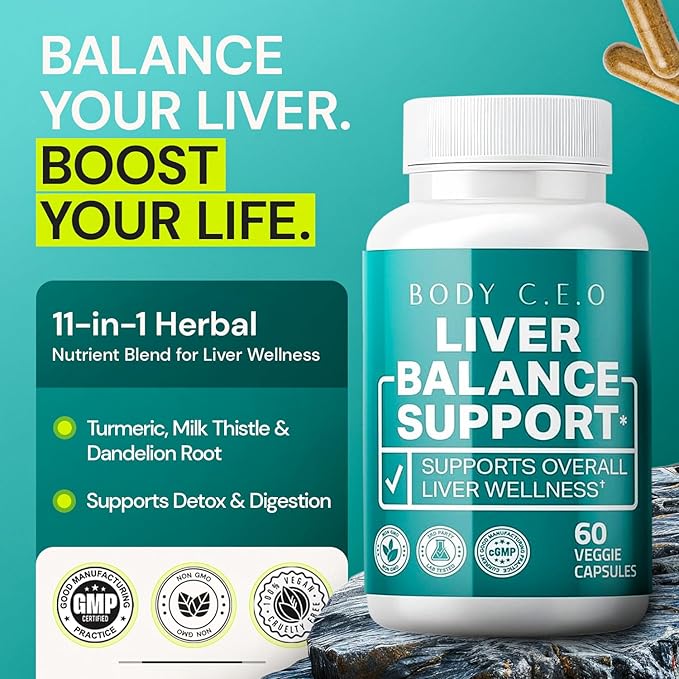 Body C.E.O. Liver Health Support - Milk Thistle Turmeric &amp Artichoke Extract - Detox Bloat Relief &amp Clean Energy for Metabolism Digestion &amp Liver Function - 60 Veggie Capsules