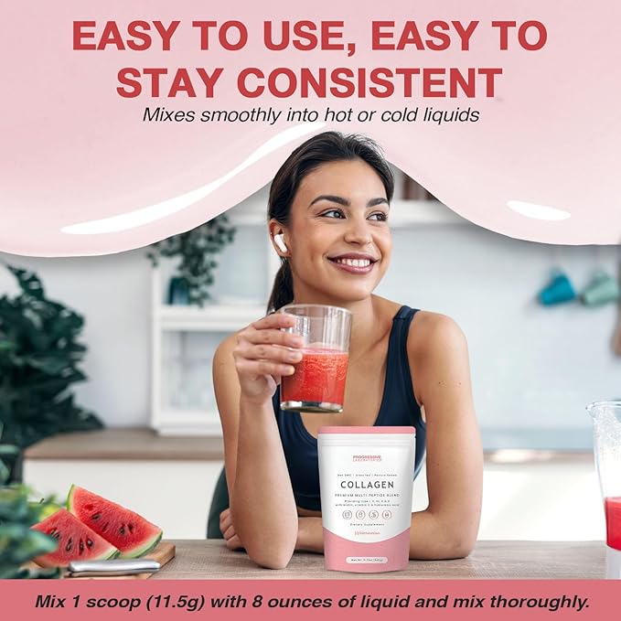 Multi-Type Collagen Powder (Watermelon) – Types I II III V &amp X for Skin Hair Nail &amp Joint Support – Multi Collagen Supplement With Biotin Vitamin C &amp Hyaluronic Acid – Grass-Fed Non