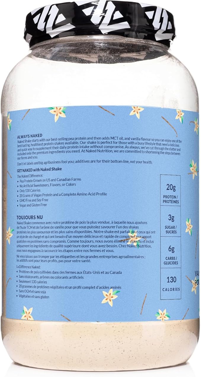 NAKED Shake - Vanilla Protein Powder - Plant Based Protein Shake with Mct Oil NSF Certified Gluten-Free Soy-Free No Gmos Or Artificial Sweeteners - 30 Servings