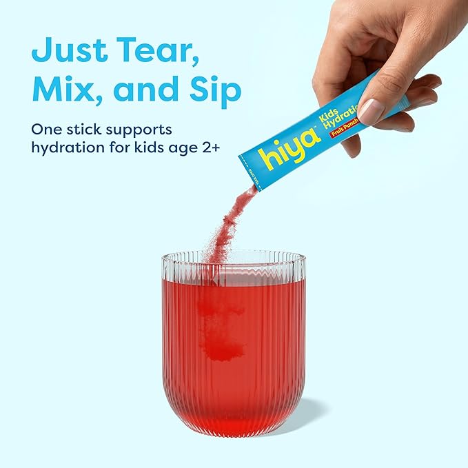HIYA Kids Hydration with Electrolytes - Zero Added Sugar Fruit Punch Flavored Kids Hydration Packets - 15 Sticks - Travel-Friendly Drink Mix for Children Ages 2+